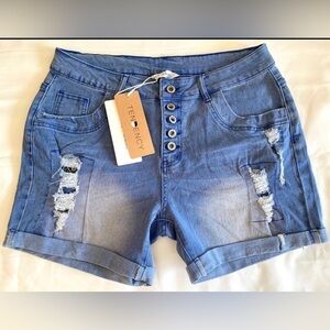 TENDENCY Distressed Denim Shorts Size M NWT